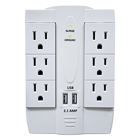 ELECTRIDUCT 6 Outlet Swivel Wall Tap Surge Protector w/ 2 Port USB Charging PDC-SWIVEL-6P-2U-WT